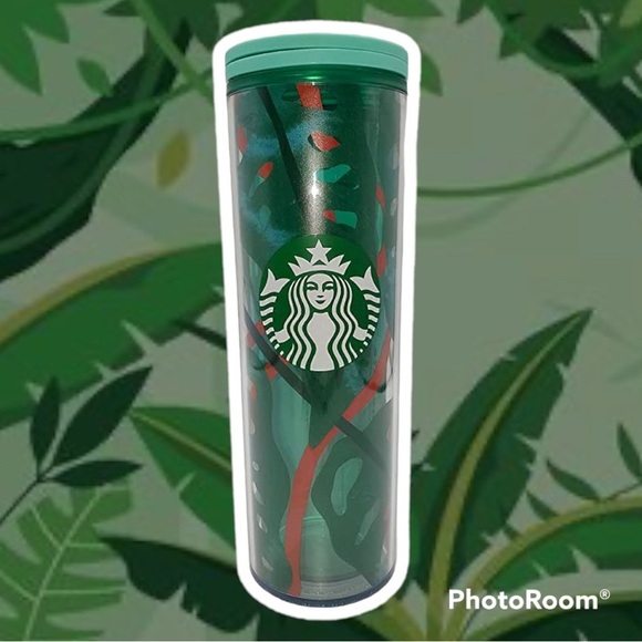 Starbucks Green Jungle Leave Plastic Double Walled 16oz Tumbler 2021 - Picture 1 of 6